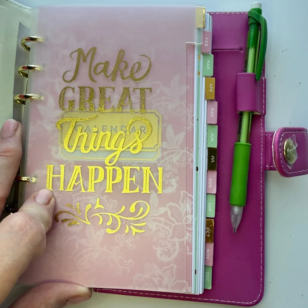 Striped Ring Planner Organizer Faux Leather Pink Interior Weekly‎ Monthly